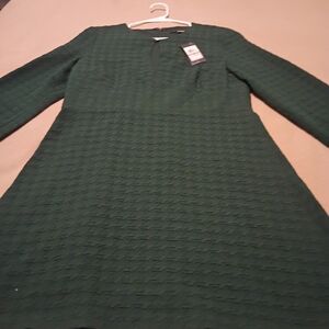 Tommy Hilfiger Dark Green Textured Long Sleeve Dress